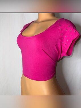 Fuchsia Studded Scoop Neck Crop Top